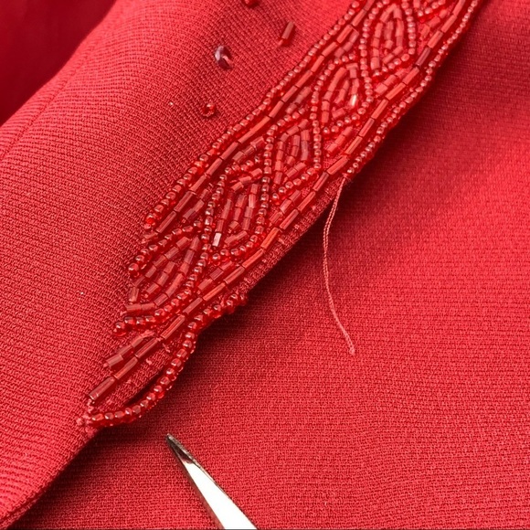 Vintage Emily… Embellished Trim Long Belted Blazer Red Sz 16 Notch Lapel Button - Picture 16 of 16